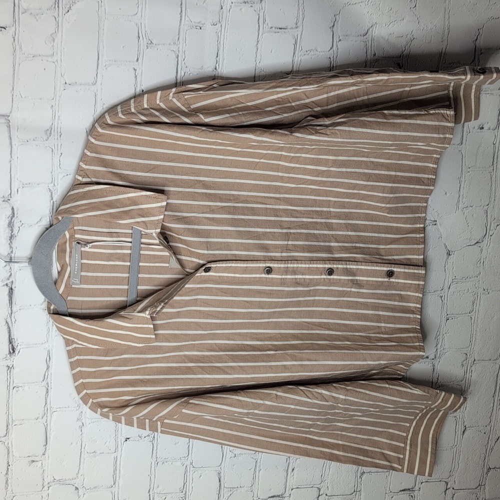 NWT Everlane Long Sleeve Pajama Top In Brown Stripe Cotton